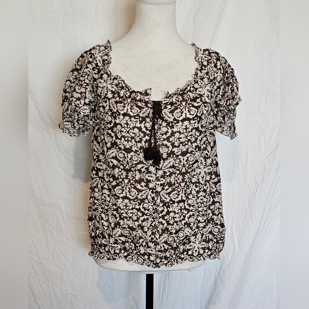 LOFT Cream and Brown Blouse